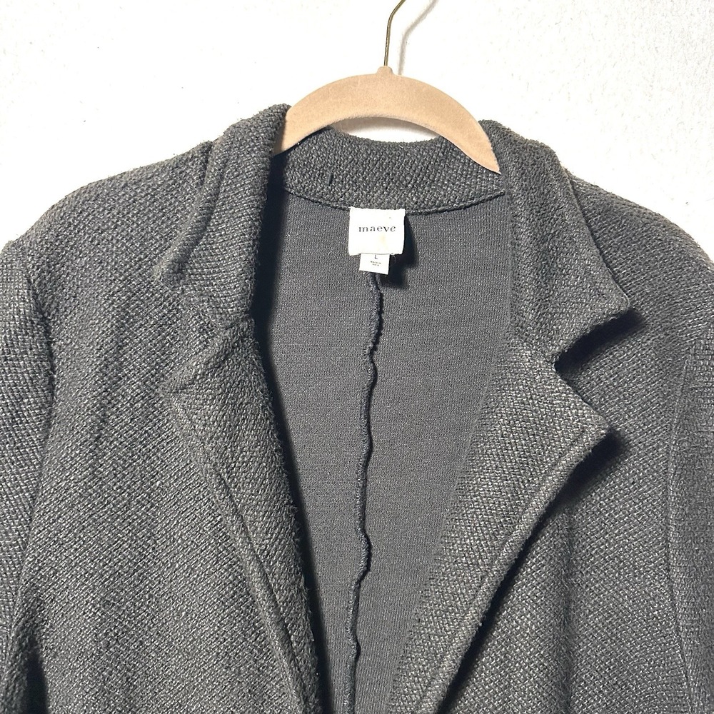 Maeve Knit Blazer Jacket L Large Anthropologie Long Sleeve Gold Button Black - Picture 3 of 10